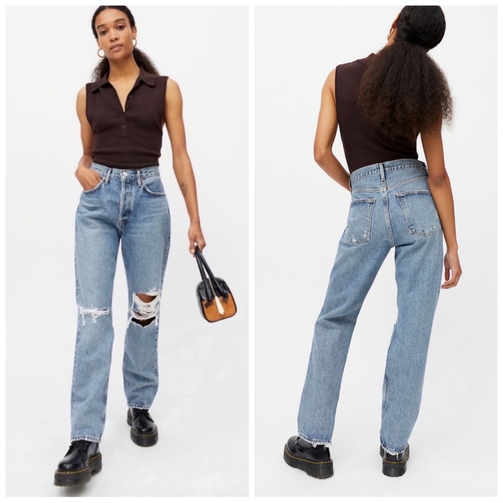 AGOLDE Women’s Size 26 Backdrop Distressed‎ Wash Lana Vintage Straight Leg Jeans